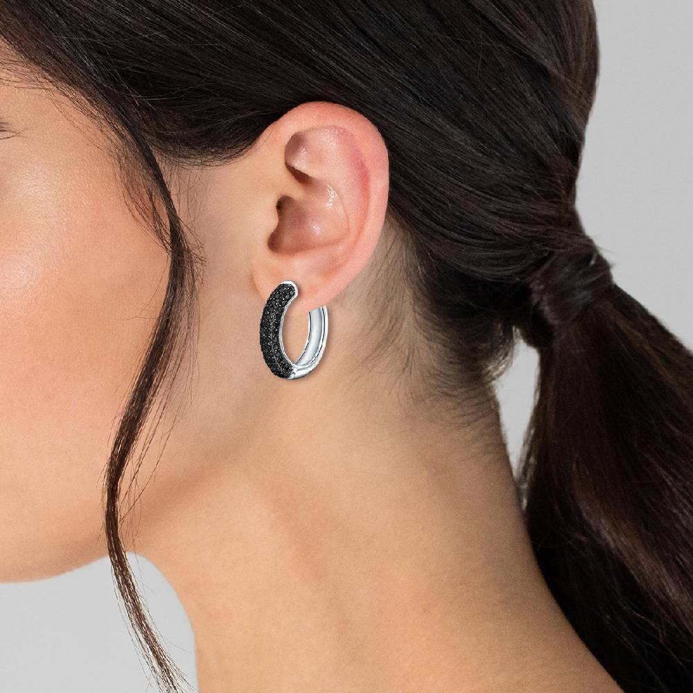 Rafaela Donata Klappcreolen Sterling Silber Zirkonia schwarz Top Angebot