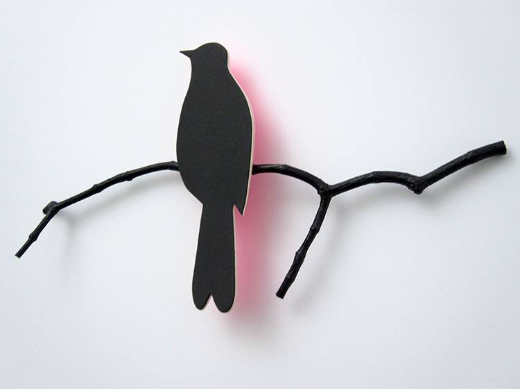Renna Deluxe Drossel in Schwarz mit Glow in NeonPINK _ Wandobjekt Kostenlose Rückgabe