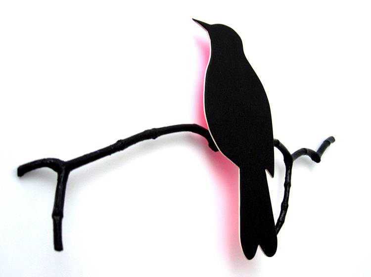 Renna Deluxe Drossel in Schwarz mit Glow in NeonPINK _ Wandobjekt Kostenlose Rückgabe