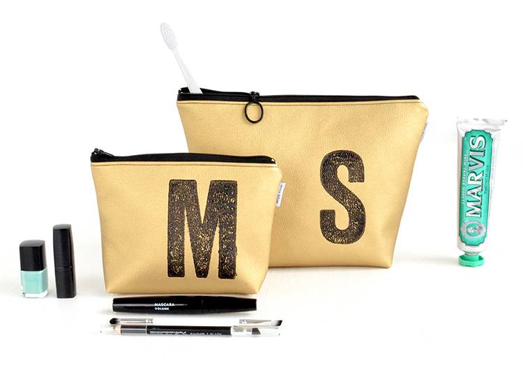 Renna Deluxe Waschtasche Metallic GOLD mit Buchstabe, vegan Meist gekauft