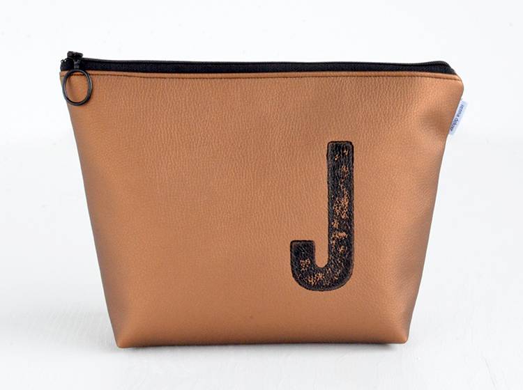 Renna Deluxe Waschtasche Metallic BRONZE mit Buchstabe personalisiert, vegan Blitzverkäufe