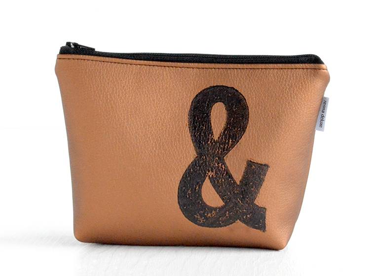 Renna Deluxe Kosmetiktasche Metallic BRONZE mit Buchstabe / vegan Sonderangebot