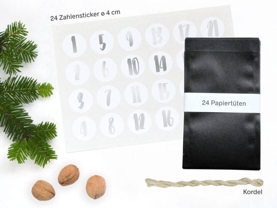 Renna Deluxe Adventskalender SILBER metallic mit schwarzen Tüten Online Outlet