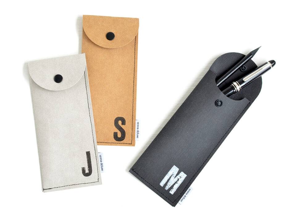 Renna Deluxe Braunes Stifteetui mit Monogramm vegan Online Outlet