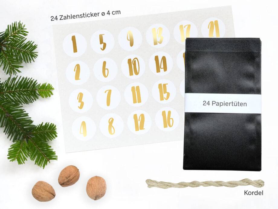 Renna Deluxe Adventskalender Gold metallic mit schwarzen Tüten Letzter Tag