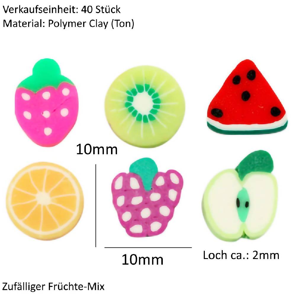 Sadingo Polymer Clay Perlen | 40 Stk., 10mm, Früchte Blitzangebot