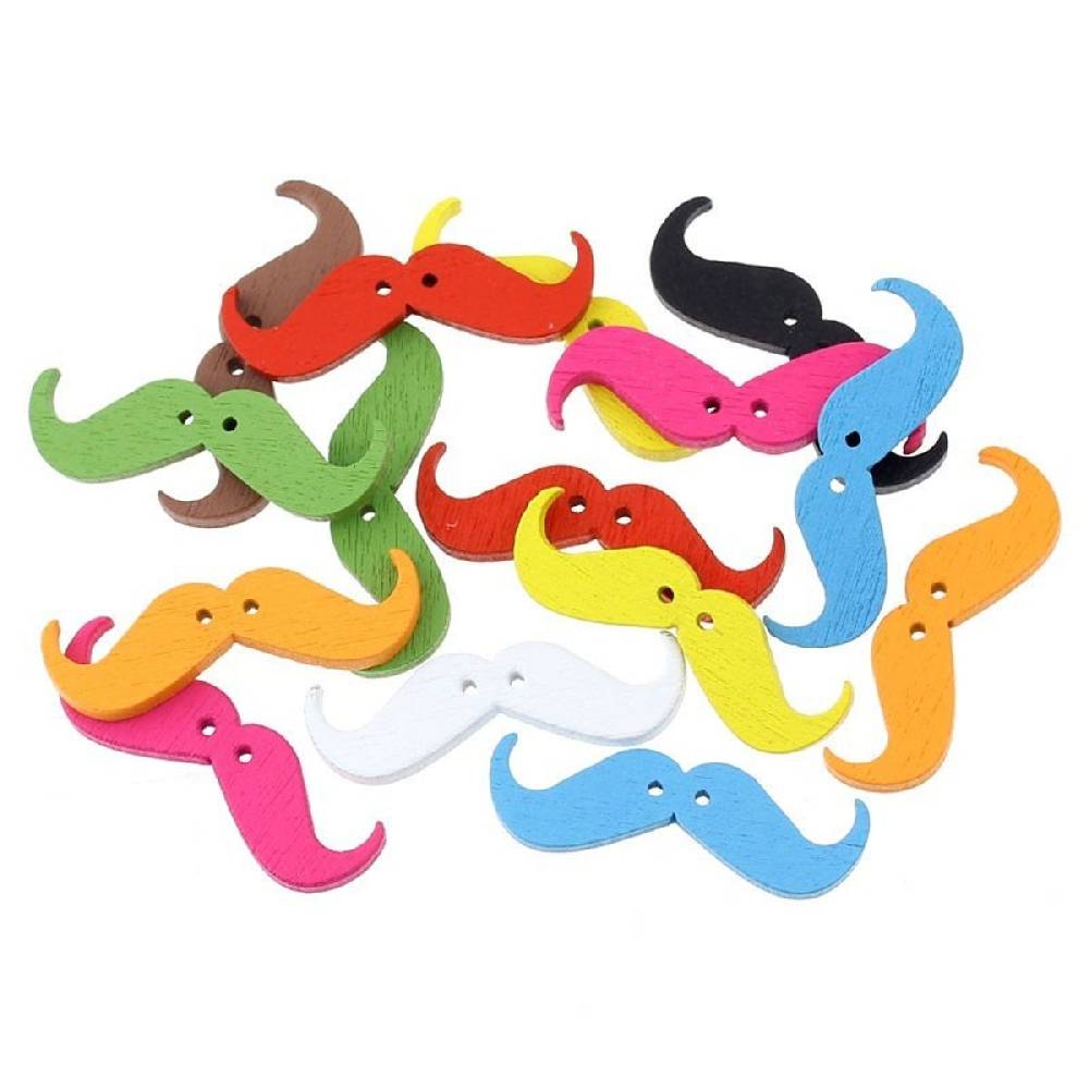 Sadingo Holzknöpfe Moustache, Bart - 50 Stk. - 35 x 11 mm 50% Rabatt für begrenzte Zeit