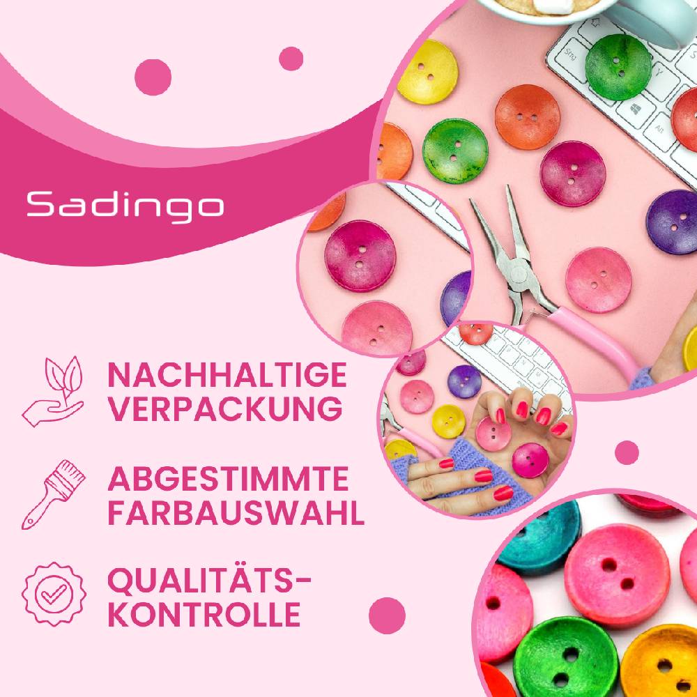 Sadingo Holzknöpfe zum aufnähen, 50 Stück-Ø 3 cm, bunter Mix Fabrikverkauf
