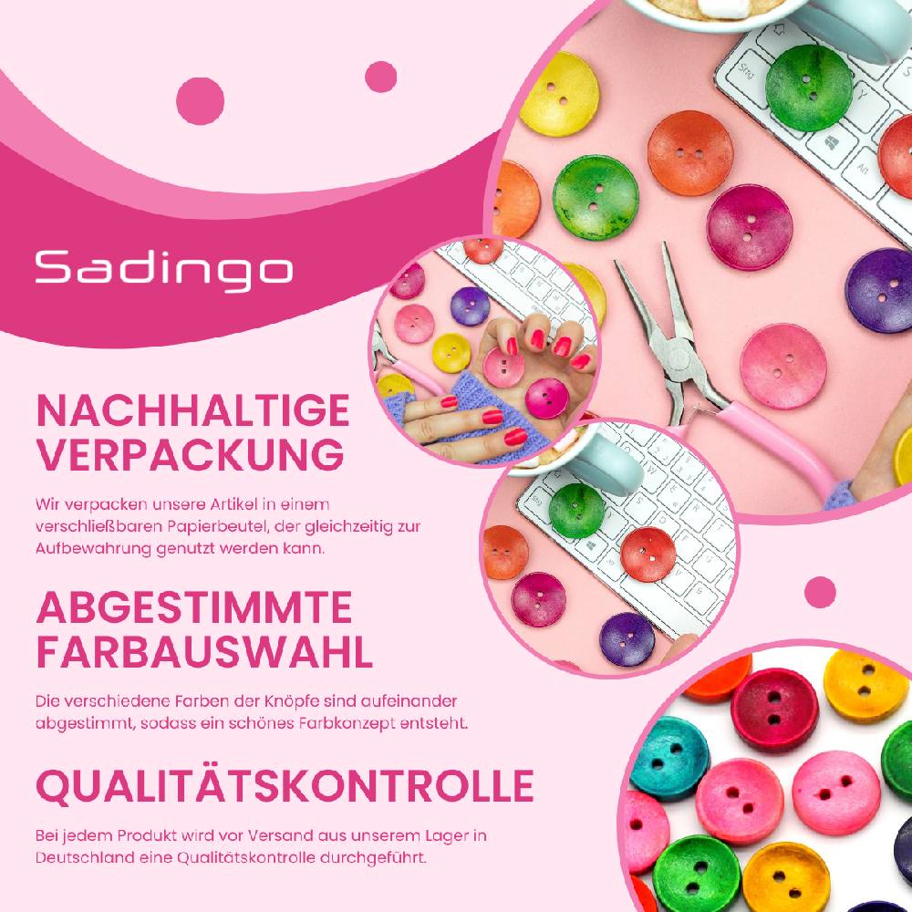 Sadingo Holzknöpfe zum aufnähen, 50 Stück-Ø 3 cm, bunter Mix Fabrikverkauf