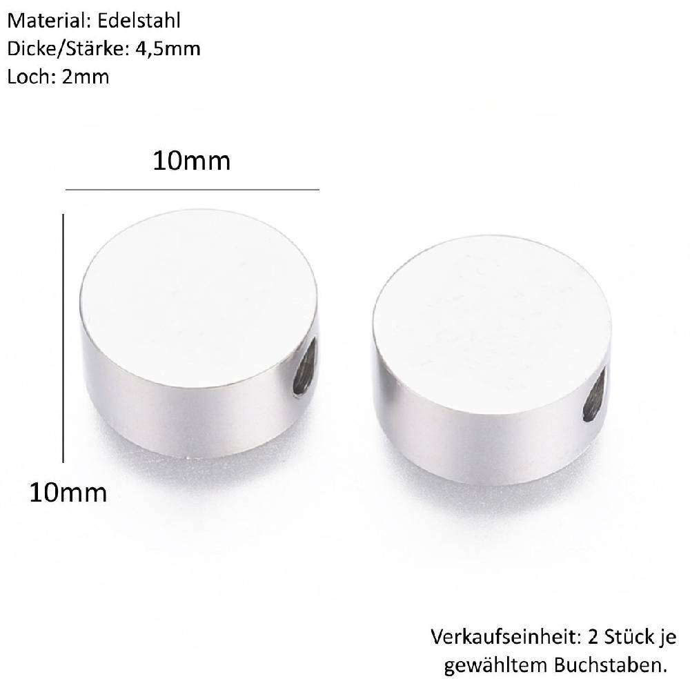 Sadingo Buchstabenperlen Edelstahl 2 Stück 10mm, Buchstabe wählbar Neueste Mode