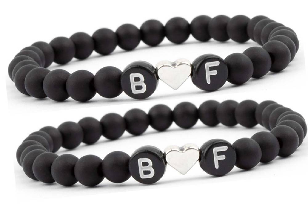 Sadingo Partnerarmband-Set aus schwarzen Acrylperlen Clearance-Verkauf
