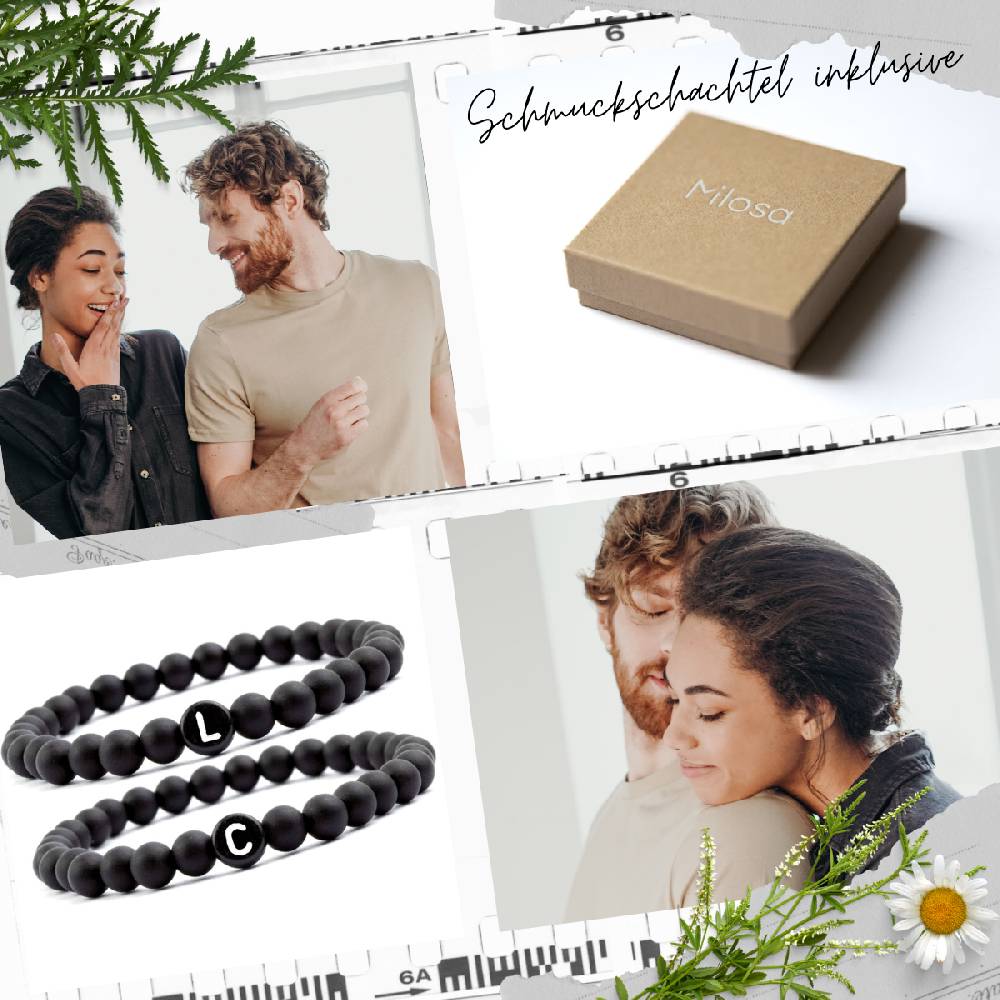 Sadingo Partnerarmband-Set aus schwarzen Acrylperlen Versandkostenfrei
