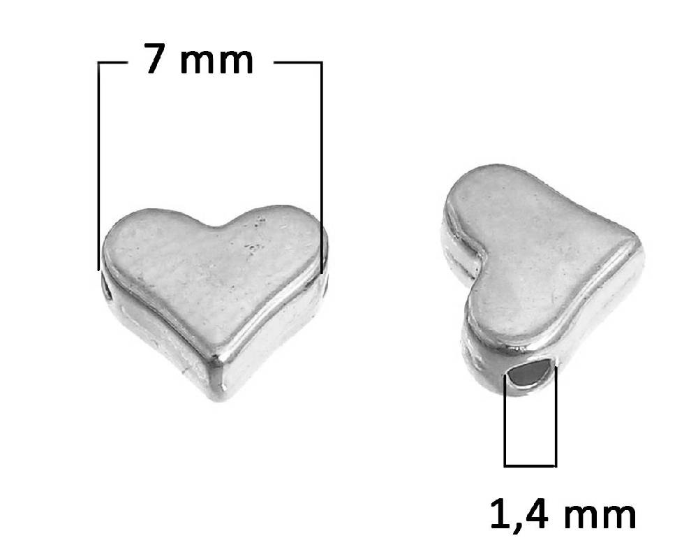 Sadingo Metallperlen | 100 Stück 7x6mm, Herzperlen in silber aus Metall, versilbert Valentinstagsangebot