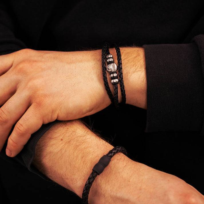 Save Brave Dreifach gewickeltes Lederarmband Titus mit silberfarbenen Gorillakopf Riesige Rabatte