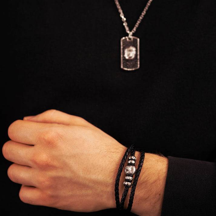 Save Brave Dreifach gewickeltes Lederarmband Titus mit silberfarbenen Gorillakopf Riesige Rabatte