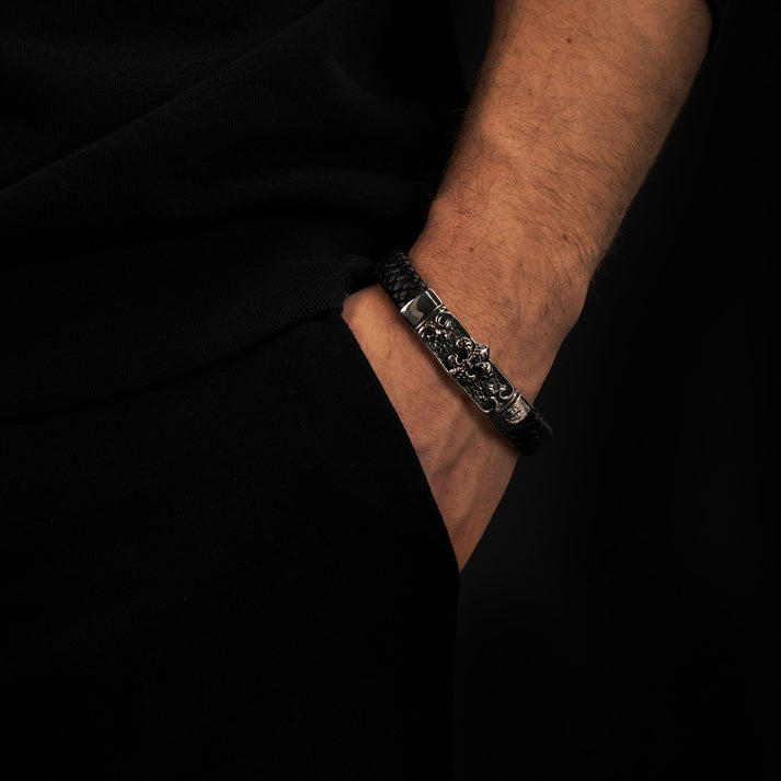 Save Brave Armband Zulu mit Fleur de Lys aus geflochtenem Leder & Edelstahl 50% Rabatt für begrenzte Zeit