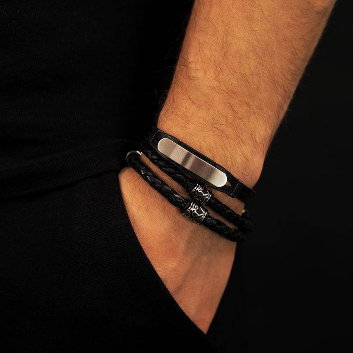 Save Brave Doppeltes Lederarmband Oscar mit Beads aus Edelstahl 2025