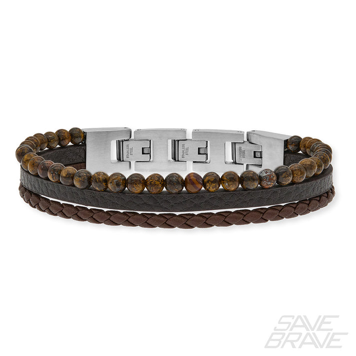 Save Brave Armband Tyler aus Leder & Onyxperlen Auslauf