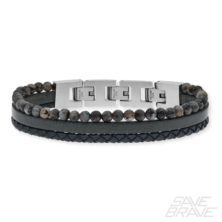 Save Brave Armband Tyler aus Leder & Onyxperlen Auslauf