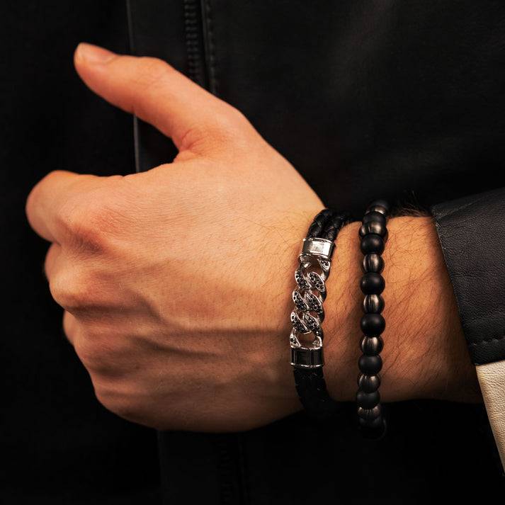 Save Brave Perlenarmband Bruce mit Onyx & Carbon Sonderangebot