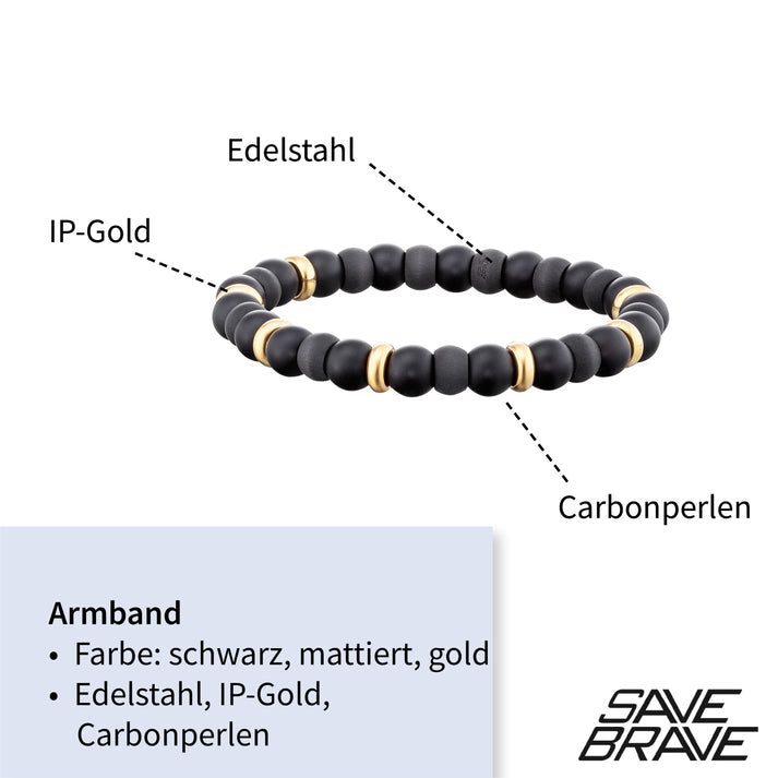 Save Brave Perlenarmband Russell mit Carbon & Edelstahl Rabatt