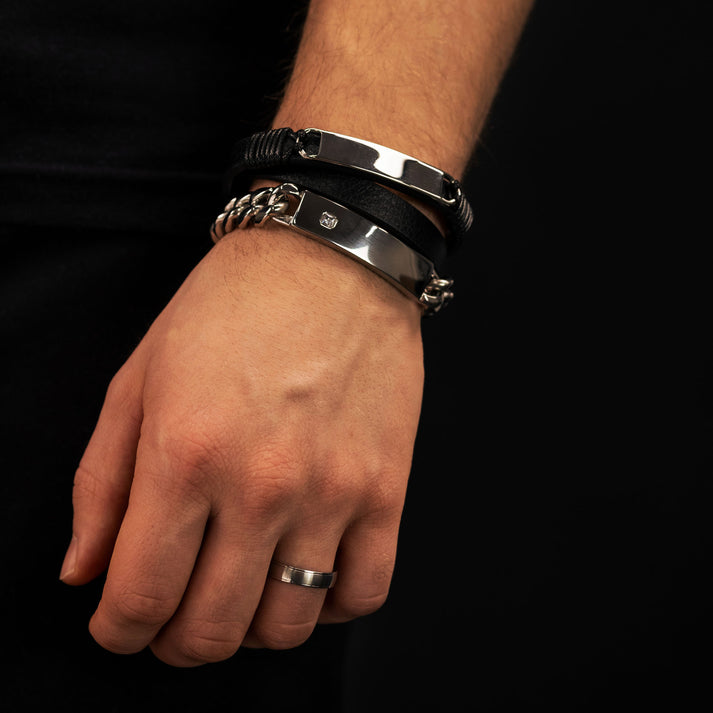 Save Brave Doppeltes Lederarmband Mason mit Edelstahl Große Rabatte