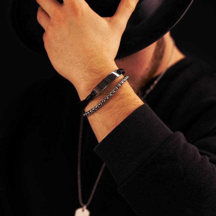 Save Brave Doppeltes Armband Oliver aus Edelstahl & Leder Begrenzte Freigabe