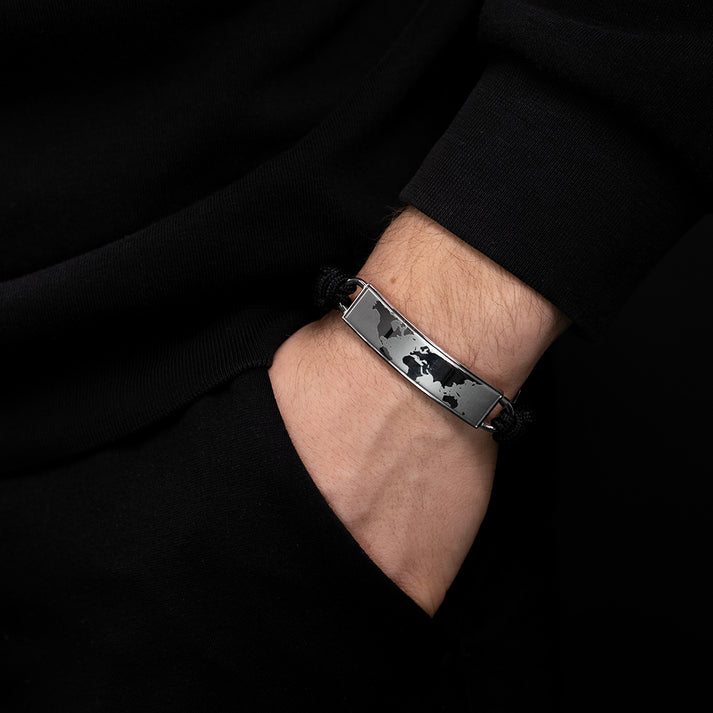 Save Brave Polyesterarmband Worldmap schwarz - Welt silber JETZT KAUFEN