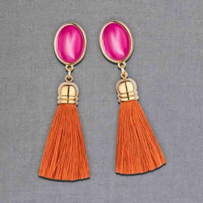 SchwesterSchwester Schimmernde pinkfarbene Ohrstecker mit Quaste in Rostorange von AmuseToi Tägliche Deals