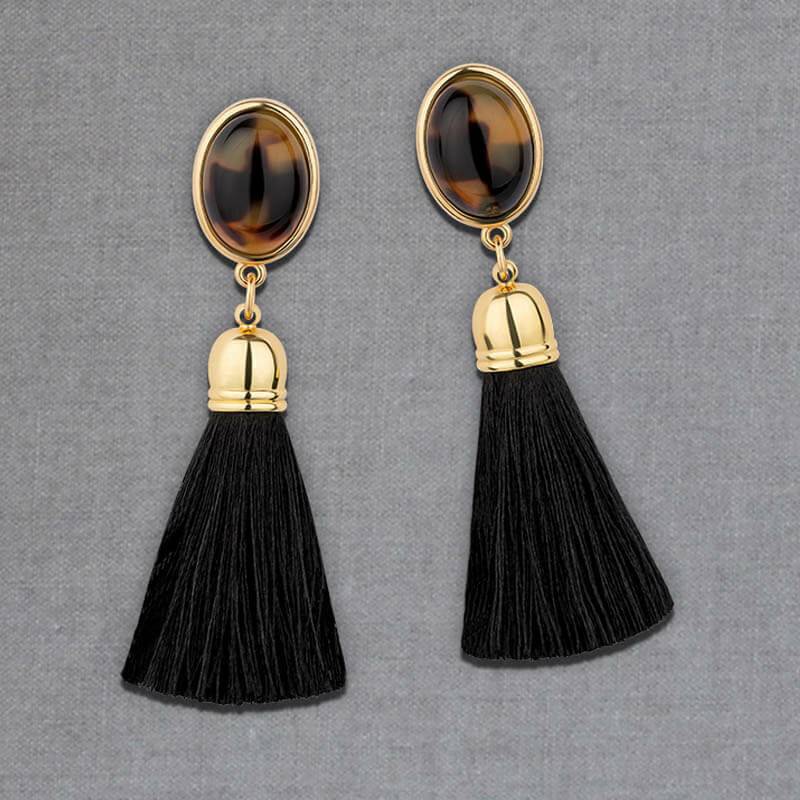 SchwesterSchwester Schwarze Ohrringe als Ohrstecker in Schildpattoptik mit schwarzer Quaste von AmuseToi Riesige Ersparnisse