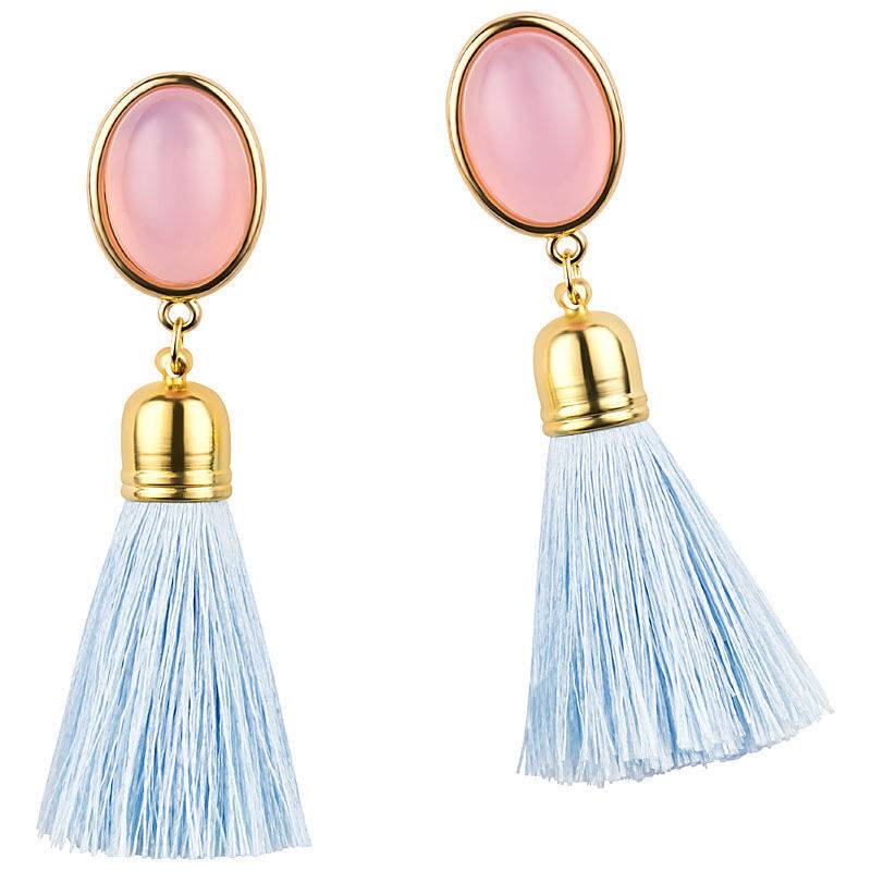 SchwesterSchwester Quasten Ohrringe als Ohrstecker in Rosa mit hellblauer Quaste von AmuseToi Tiefpreis