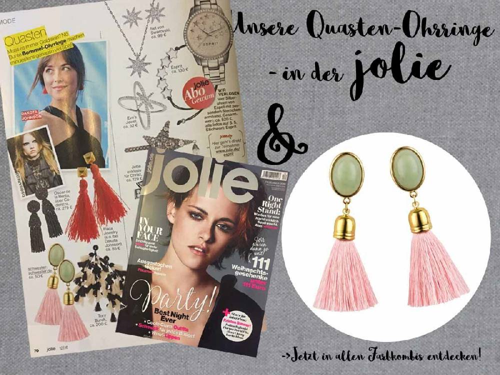 SchwesterSchwester Quasten Ohrringe als Ohrstecker in Jadeoptik mit rosafarbener Quaste von AmuseToi Neueste Stile