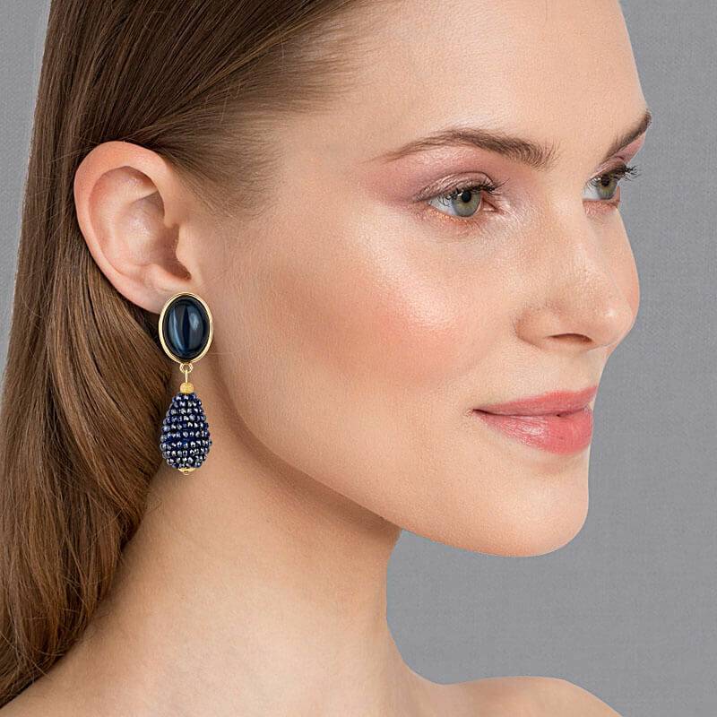 SchwesterSchwester Dunkelblau schimmernde Ohrstecker mit glitzerndem Tropfen von AmuseToi Letzte 2 Tage