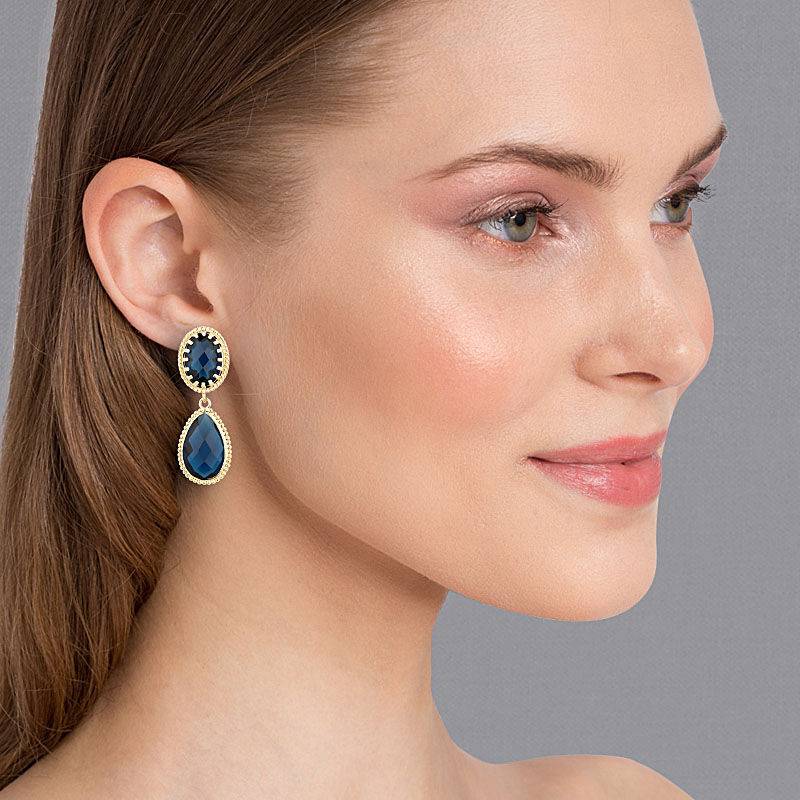 SchwesterSchwester Dunkelblaue Tropfenohrringe mit funkelnden facettierten Tropfen Fabrikpreis