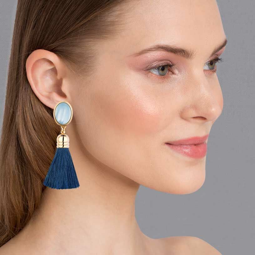SchwesterSchwester Schimmernde hellblaue Ohrstecker mit marineblauen Quasten Osterangebot