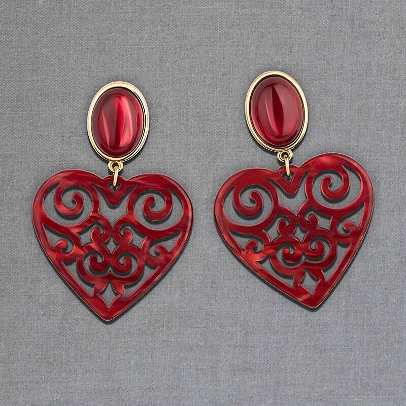 SchwesterSchwester Schöne Ohrringe in schimmerndem Rot mit Herz-Ornamenten von AmuseToi Schlussverkauf