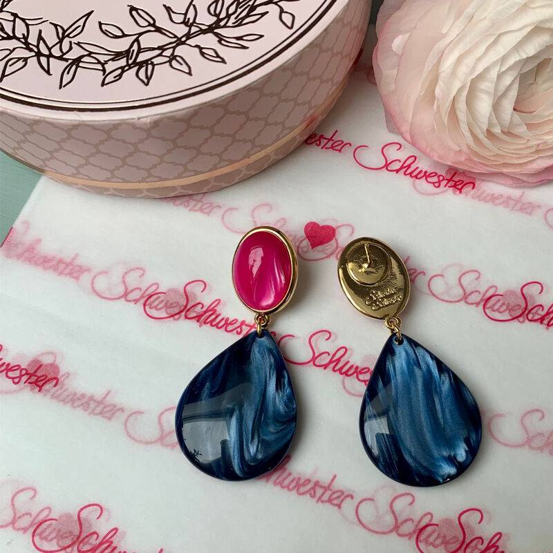SchwesterSchwester Pinke Ohrstecker mit dunkelblauen Tropfen von AmuseToi Limitierter Zeitrabatt