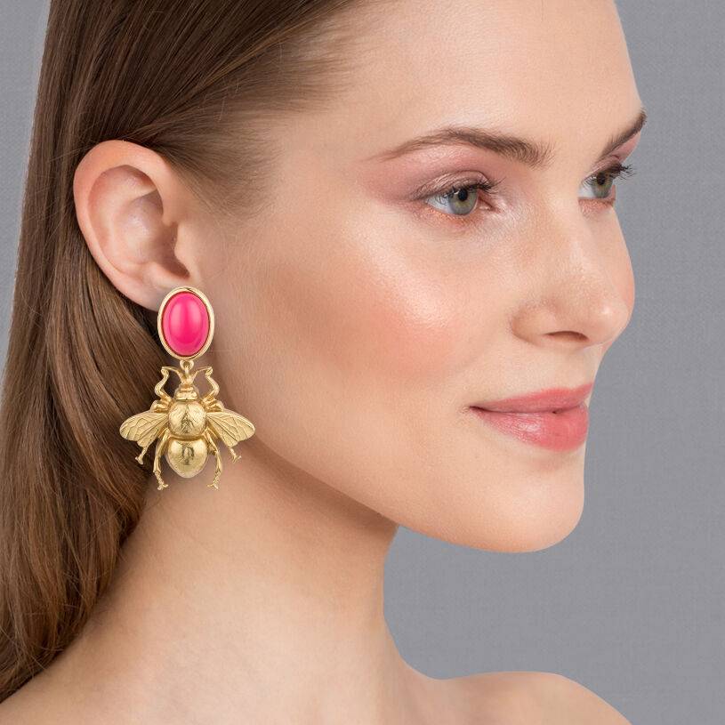 SchwesterSchwester Pinkfarbener Ohrstecker mit goldener Hummel von AmuseToi Fabrik Onlineshop