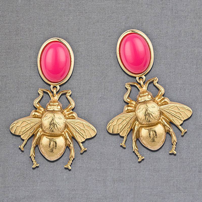 SchwesterSchwester Pinkfarbener Ohrstecker mit goldener Hummel von AmuseToi Fabrik Onlineshop