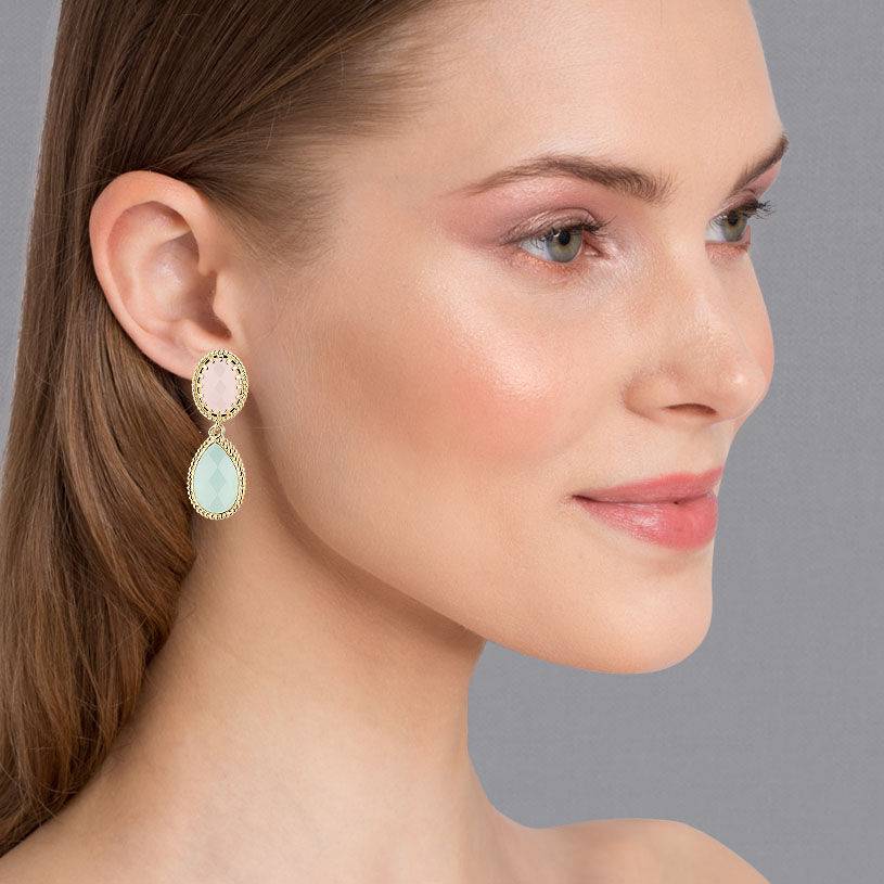 SchwesterSchwester Zartrosa Tropfenohrringe mit Türkisblau funkelnden facettierten Tropfen Flash Sale