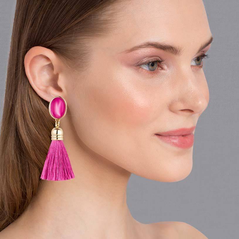SchwesterSchwester Pinkfarbene Ohrstecker mit schönen seidigen Quasten Cyber Monday