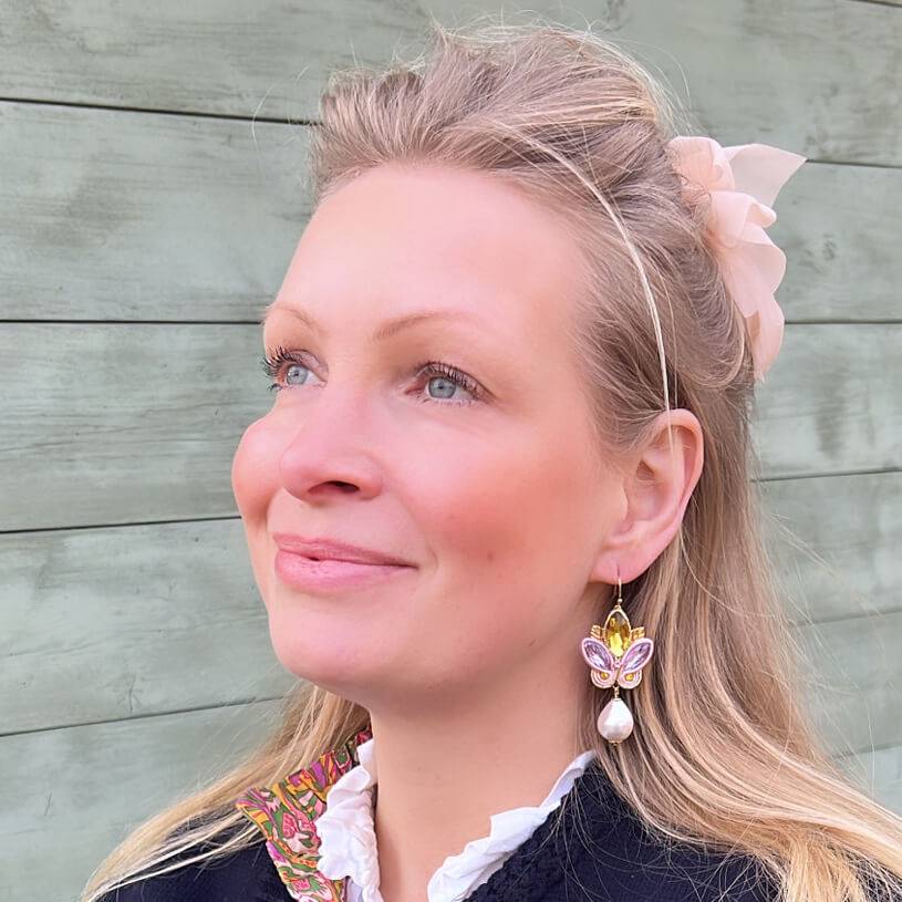SchwesterSchwester Schöne Soutache-Ohrhänger in Flieder und Gelb mit Baumwolltropfen Online Outlet
