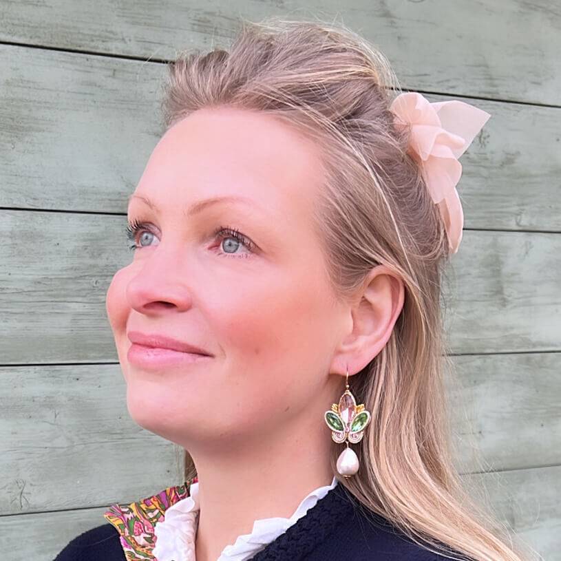 SchwesterSchwester Schöne Soutache-Ohrhänger in Rosa und Grün mit Baumwolltropfen Blitzangebot