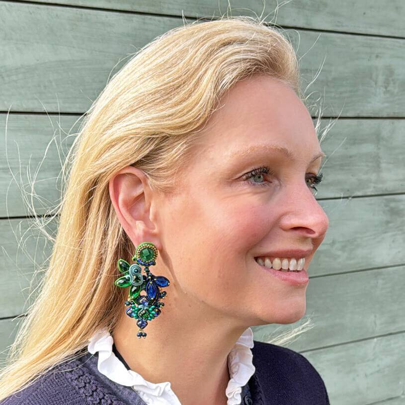 SchwesterSchwester Vorbestellbar - Große Soutache-Ohrringe in Grün und Dunkelblau Kostenloser Versand
