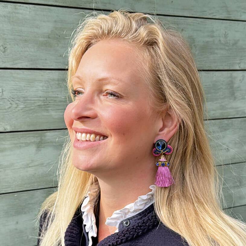 SchwesterSchwester Vorbestellbar - Auffällige Soutache-Ohrstecker in Blau und Rosa mit Quaste Limitierter Zeitrabatt