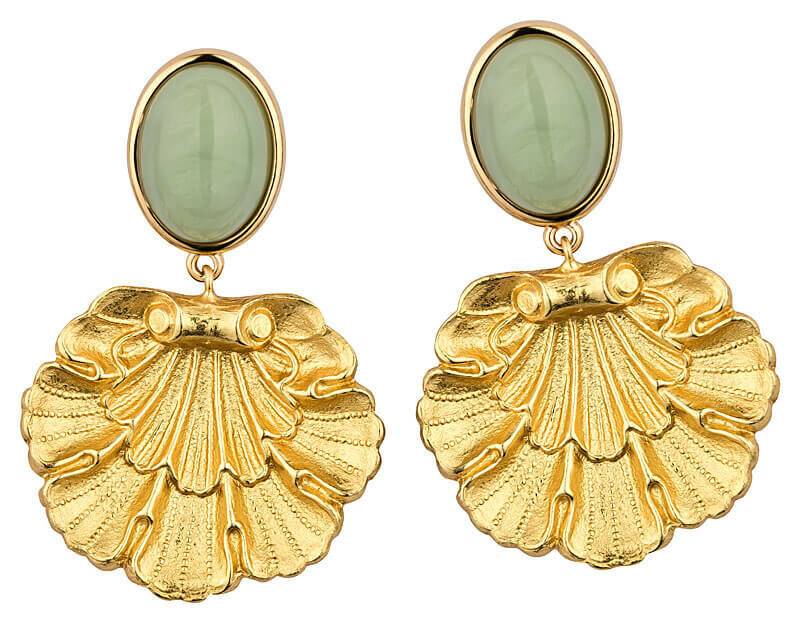 SchwesterSchwester Vergoldete Ohrstecker in Jadegrün mit vergoldetem Muschelornament von AmuseToi Online Shopping
