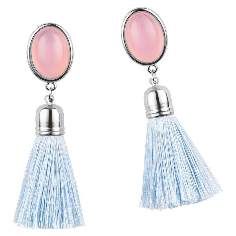 SchwesterSchwester Silberfarbene Quasten Ohrringe als Ohrstecker in Rosa mit hellblauer Quaste von AmuseToi Jubiläumsangebot