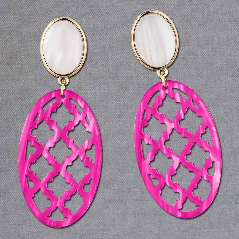SchwesterSchwester Vergoldete Ohrstecker in wunderschönem Perlmutt mit Oval in Pink im Marrakesch-Stil Neuheiten