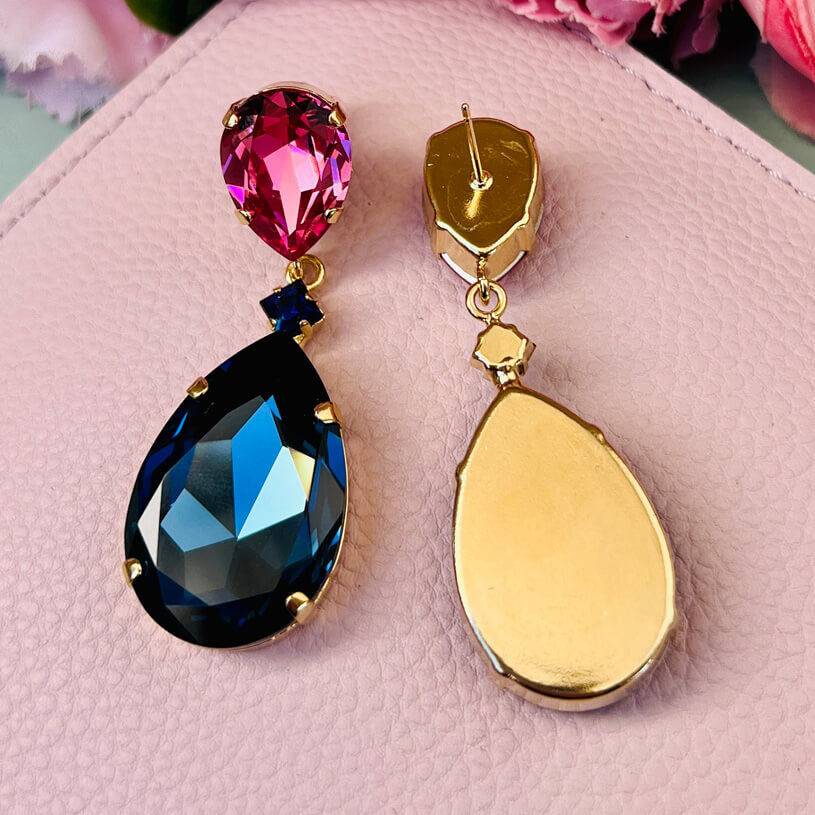 SchwesterSchwester Funkelnde Ohrstecker mit Glas-Kristallen in Pink und Dunkelblau Sonderangebote