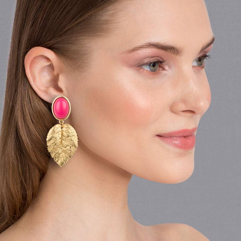 SchwesterSchwester Pinkfarbener Ohrstecker mit vergoldeten Blatt von AmuseToi Wochenangebot